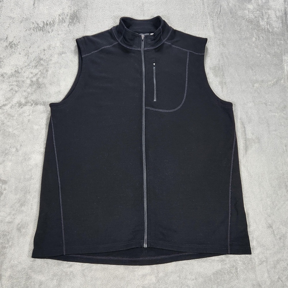 Ibex Sweater Vest Mens 2XL Black Merino Wool Full Zip Mock Neck Lightweight